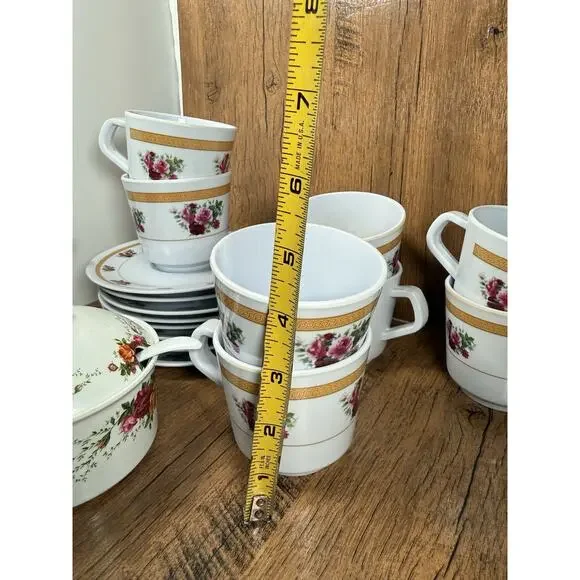 Vintage Rose Tea Set Sugar Creamer 8 Cups & Saucers - Picture 2 of 4